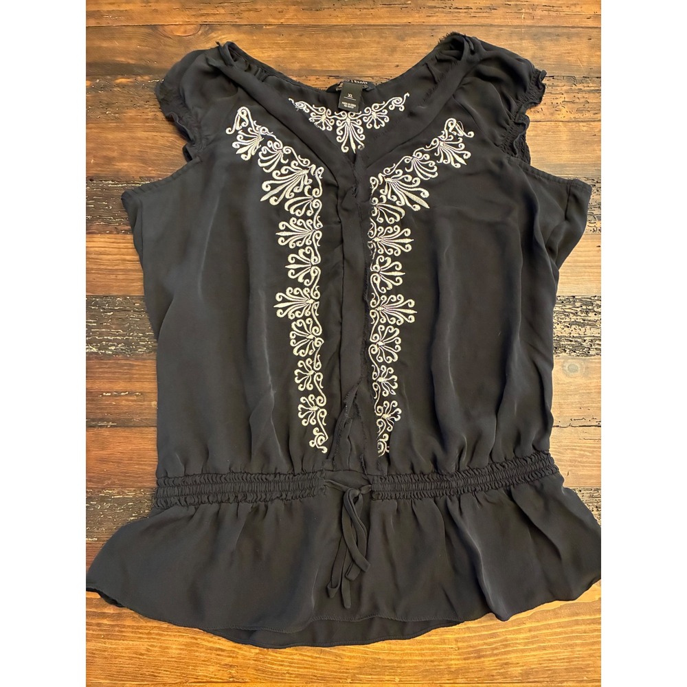 White House Black Market Silk Embroidered Peplum Sleeveless Blouse Women's XL